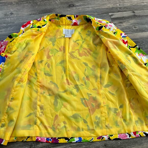 Silk Jacket Womens Yellow Floral Hawaiian Dopamine Core Bright Happy Tropical - Picture 7 of 12